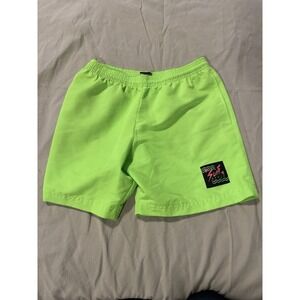 Surf Style Shorts Mens S Neon Green Yellow Retro Nylon Elastic Waist Beach